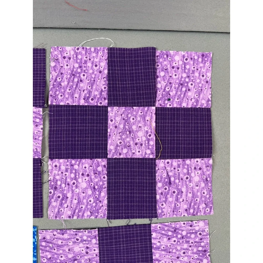 Lot Of 8 VTG Hand Sewn Quilt Blocks Blue Purple Flower Wreath‎ Cotton Appliqué